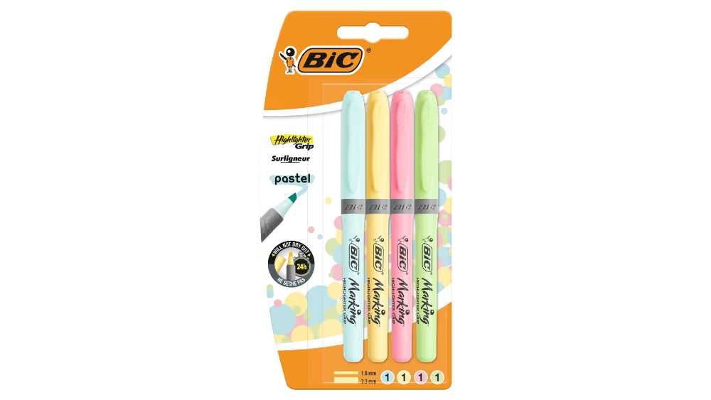 Zakreślacze PASTELOWE BIC Highlighter Grip 4 szt.