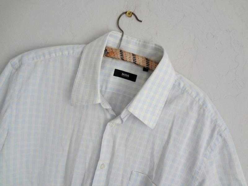 Сорочка короткий рукав (теніска) блакитна в клітинку Hugo Boss 41 L XL