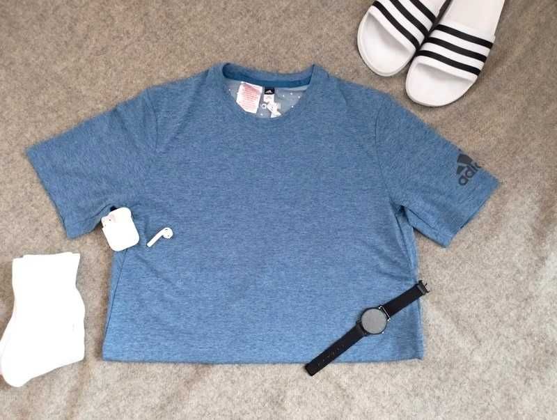Niebieska granatowa bluzka z krótkim rękawem koszulka t-shirt Adidas