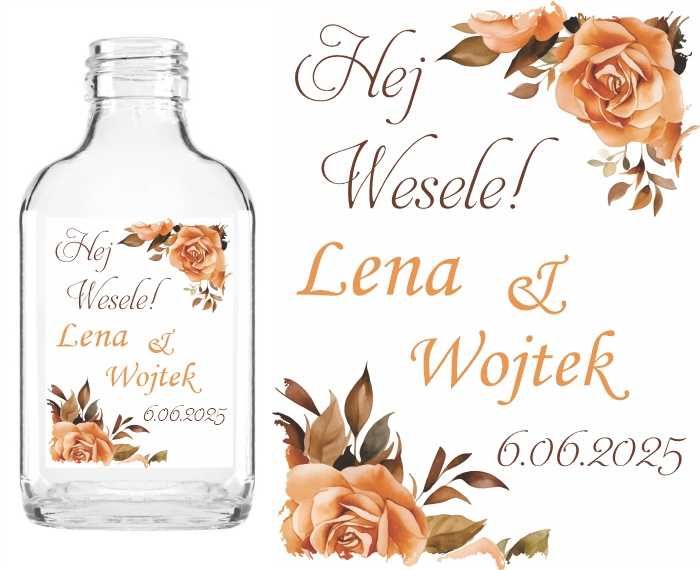 Butelki setki 20 sztuk WESELE ŚLUB podziękowanie na alkohol