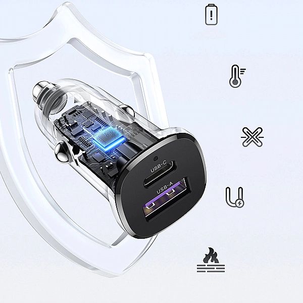 Ładowarka Ugreen EC305, 25845 samochodowa USB-C USB-A 30W - czarna