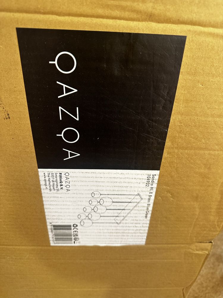 Lampa wisząca mosiężna z niebiesko-zielonym szkłem 8 świateł - Sandra