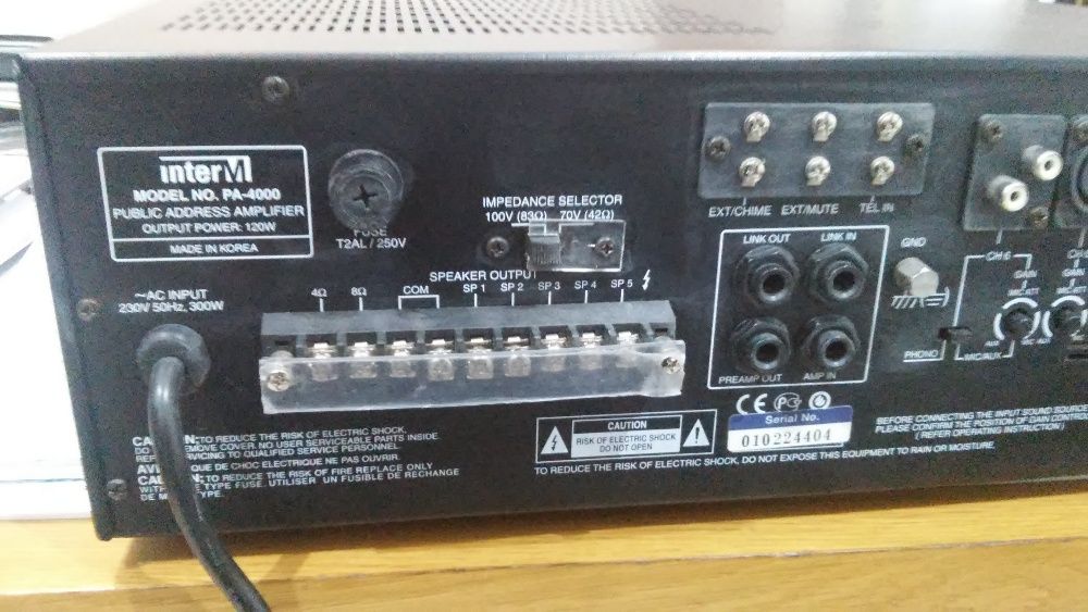 Amplificador Inter M PA-4000 Linha 100V