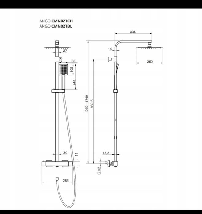 Kolumna prysznicowa z baterią termostatyczną ANGO Corsan CMN018 chrom
