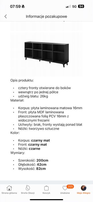 Meble do salonu czarny mat.