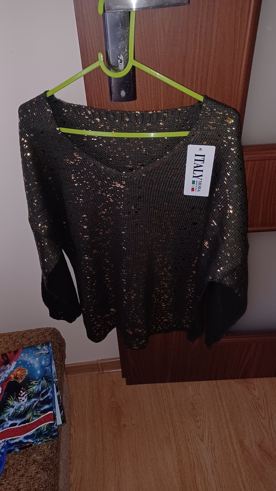 Sweter damski zielony złoty Italy Moda 50