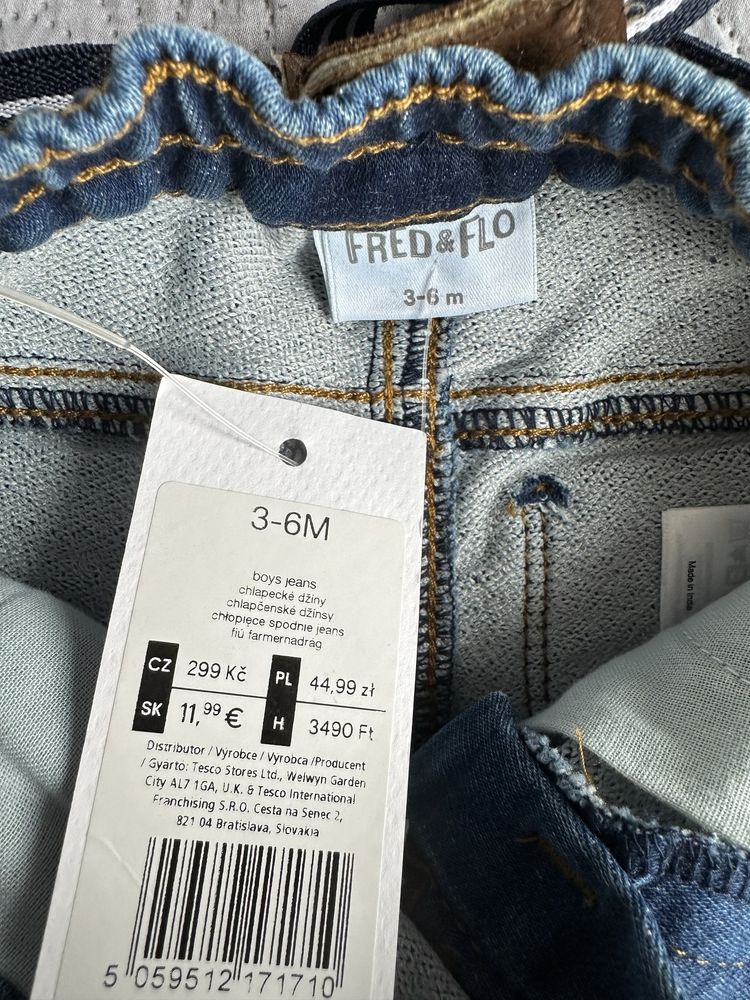 Spodnie jeans miękkie na szelki 62 68cm F&F Tesco