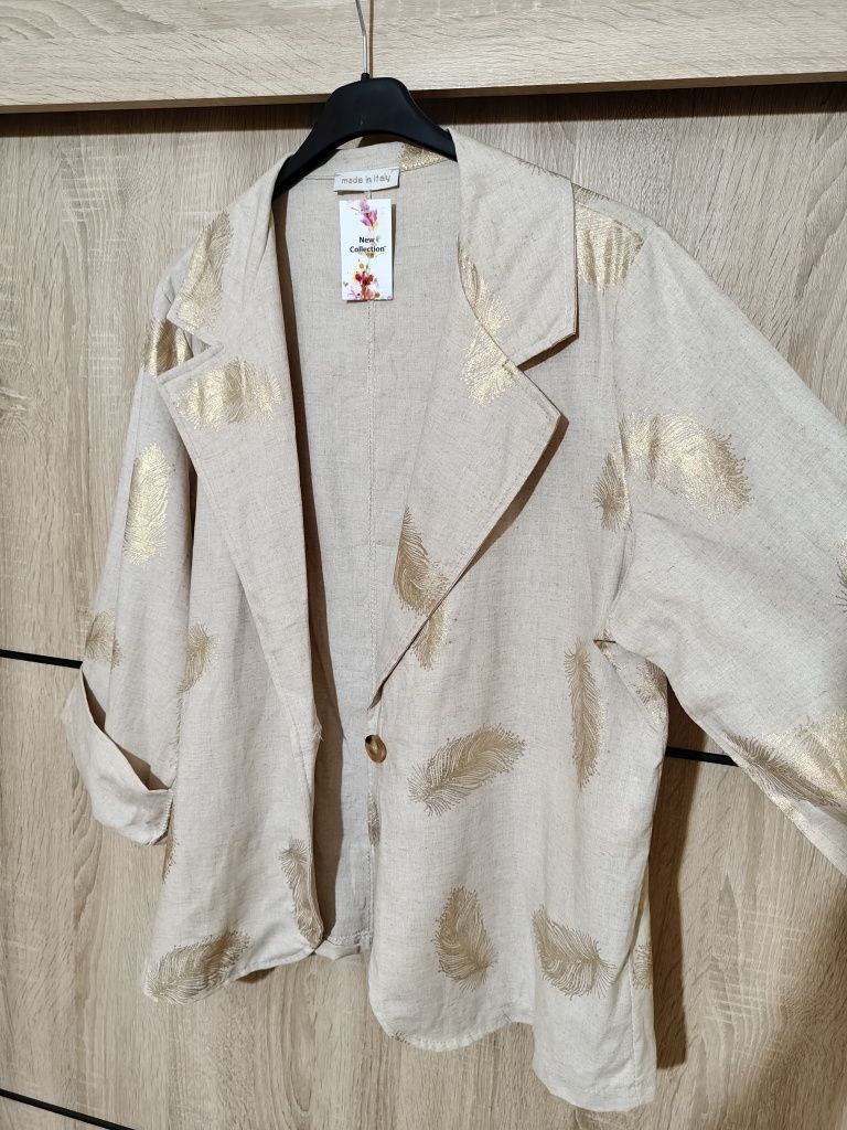 Marynarka żakiet len lniana wiskoza 44 46 plus size duży rozmiar