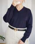 Wełniany granatowy klasyczny sweter oversize basic vintage 00s 90s