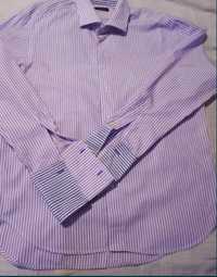 Koszula męska zara man,euro 46,w paski biało fioletowe, nie zniszczona