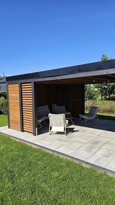 Drewniana altana ogrodowa, nowoczesna altana, pergola, zadaszenie