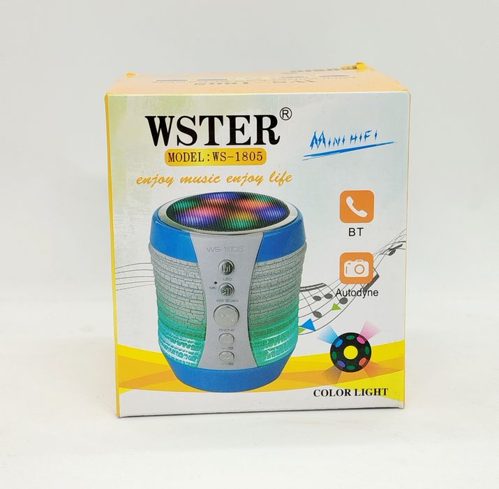 Bluetooth колонка WS-1805 Mini HiFi з підсвіткою, FM, USB, SD, AUX