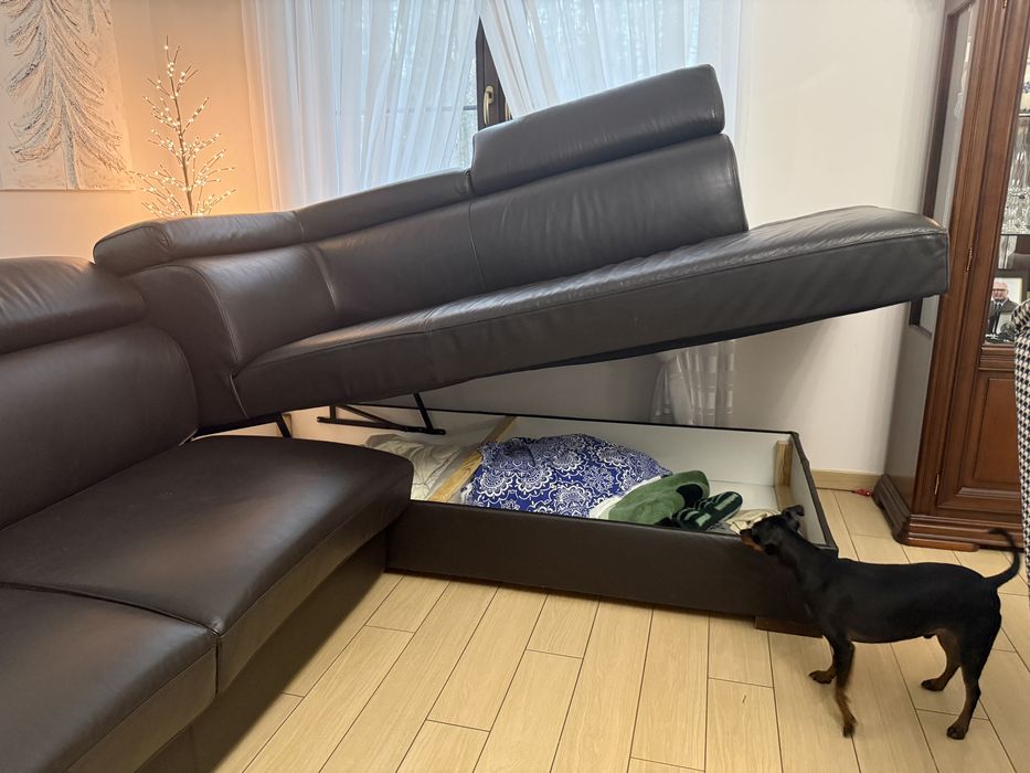 Kanapa ze skóry naturalnej z opcja spania