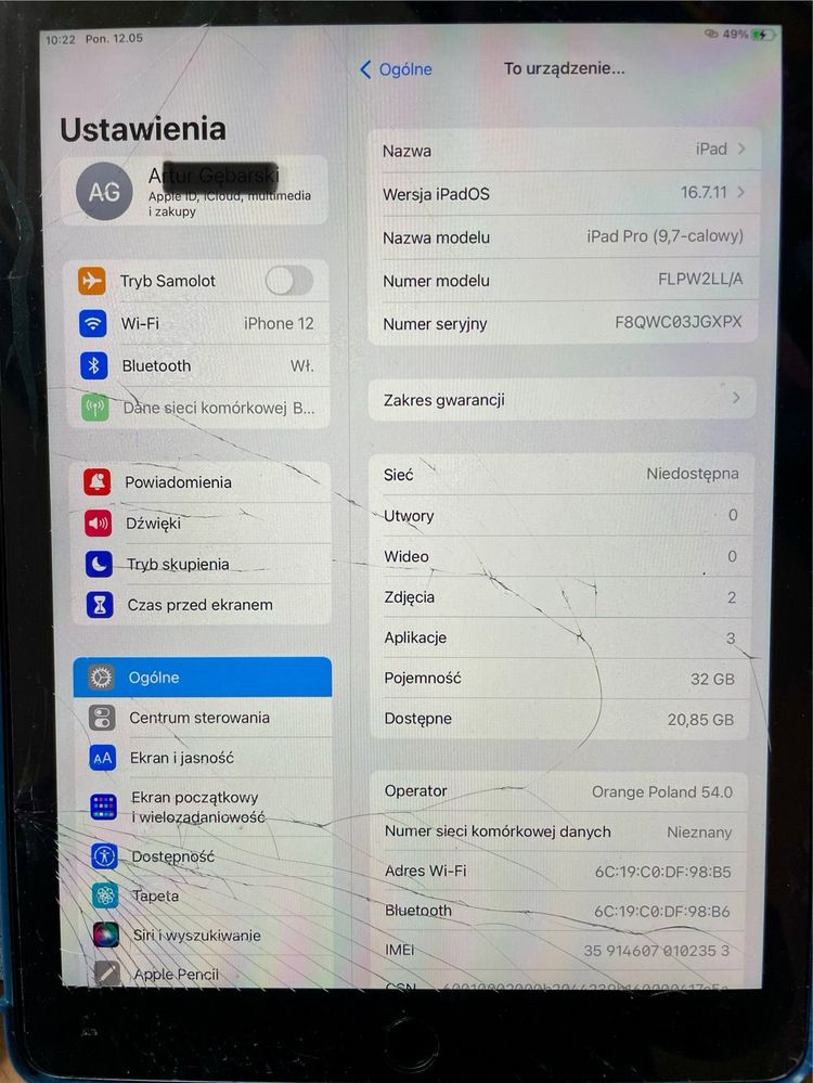 Ipad Pro 9,7 A1674 WIFI + sim