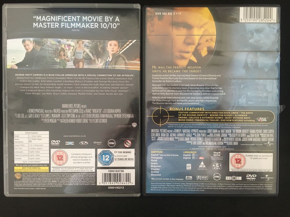DVD's com Actor Matt Damon, Hereafter e The Bourne Identity