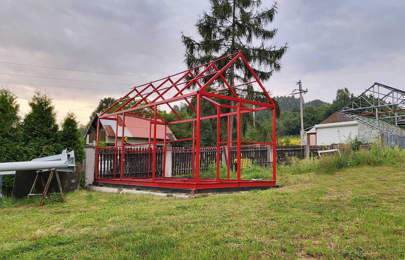 Konstrukcja stalowa szkielet domku , altany, biura