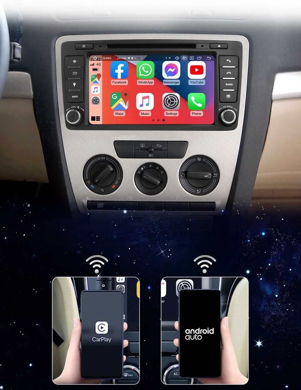Radio FM RDS CarPlay Android GPS MP3 DVD USB WiFi Skoda Octavia 2 II