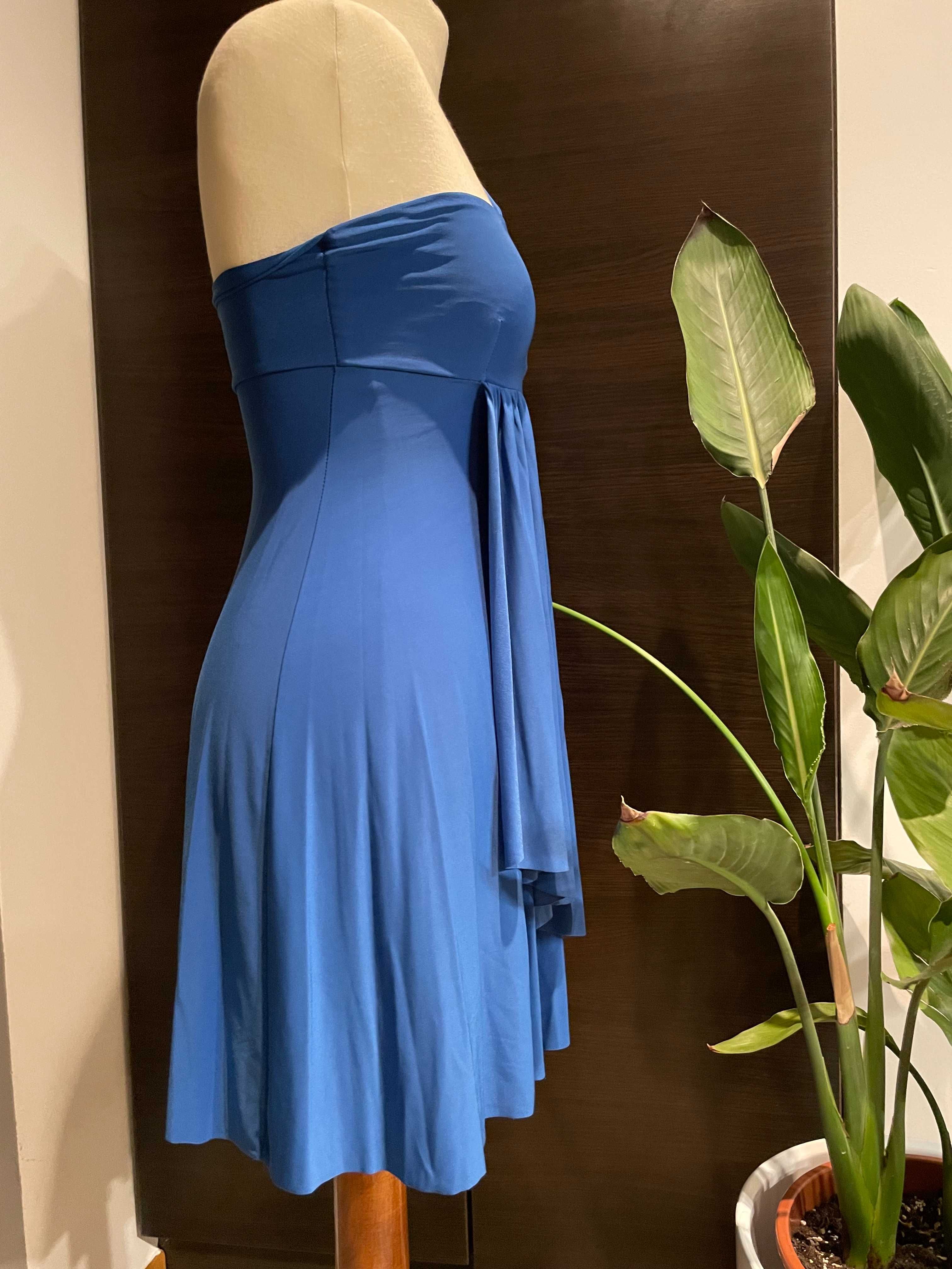 Seksowna sukienka na jedno ramię w kolorze kobaltowym, S, 50 zł