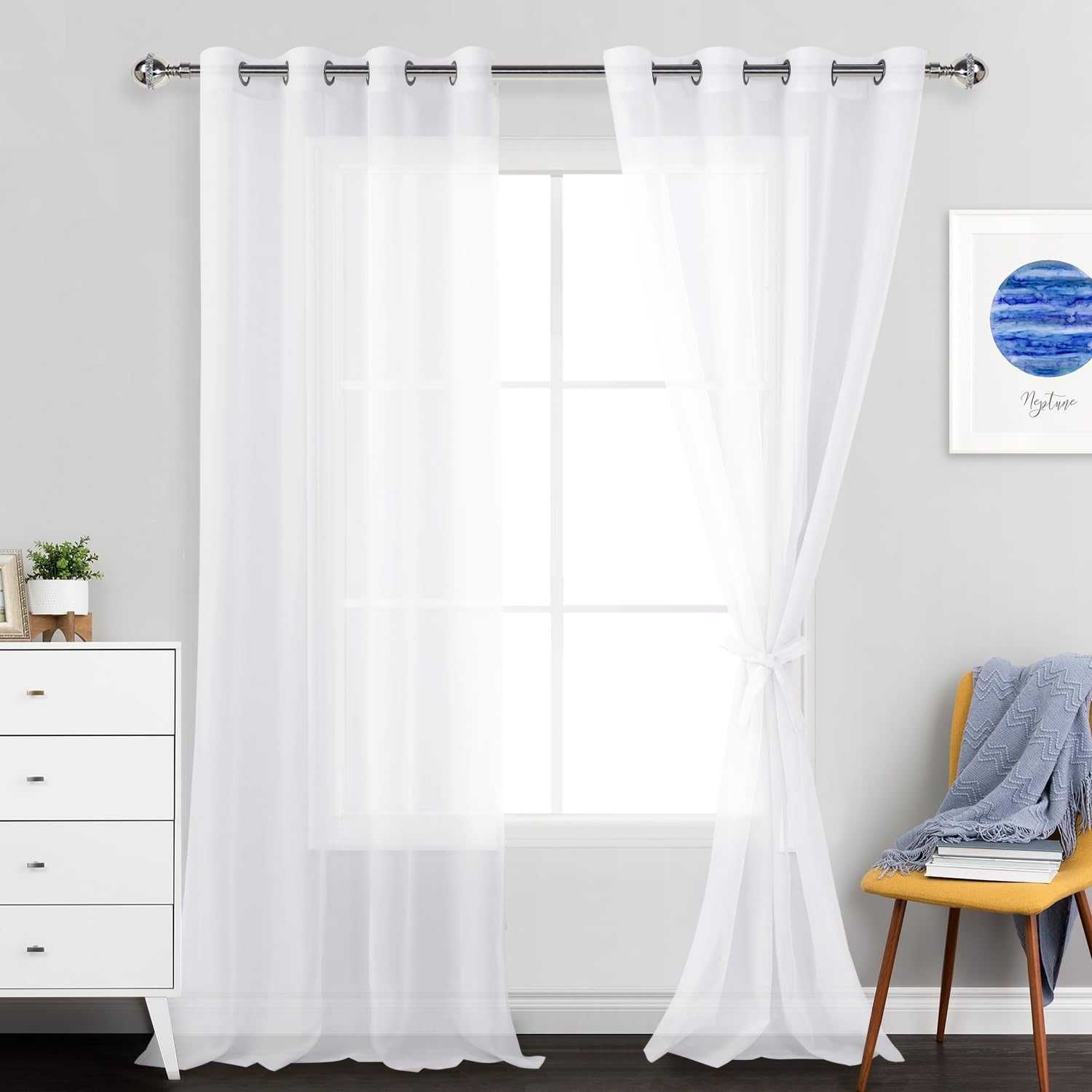 JIUZHEN Zasłona półprzezroczysta, do salonu 2 szt, 260 x 140 cm biała