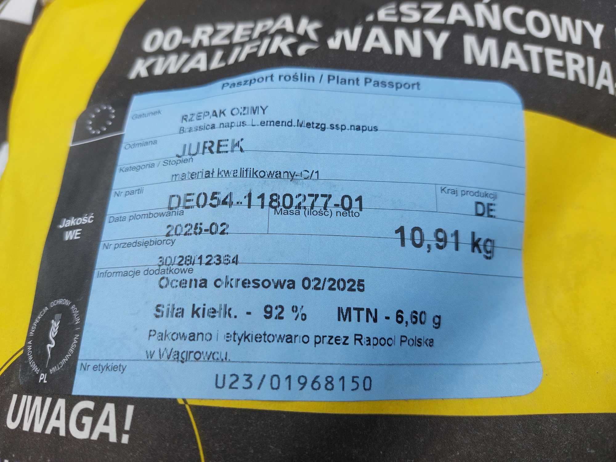 Rzepak ozimy JUREK F1 C/1 Rapool zapr SCENIC+LUMIPOSA j.s.1,5mln