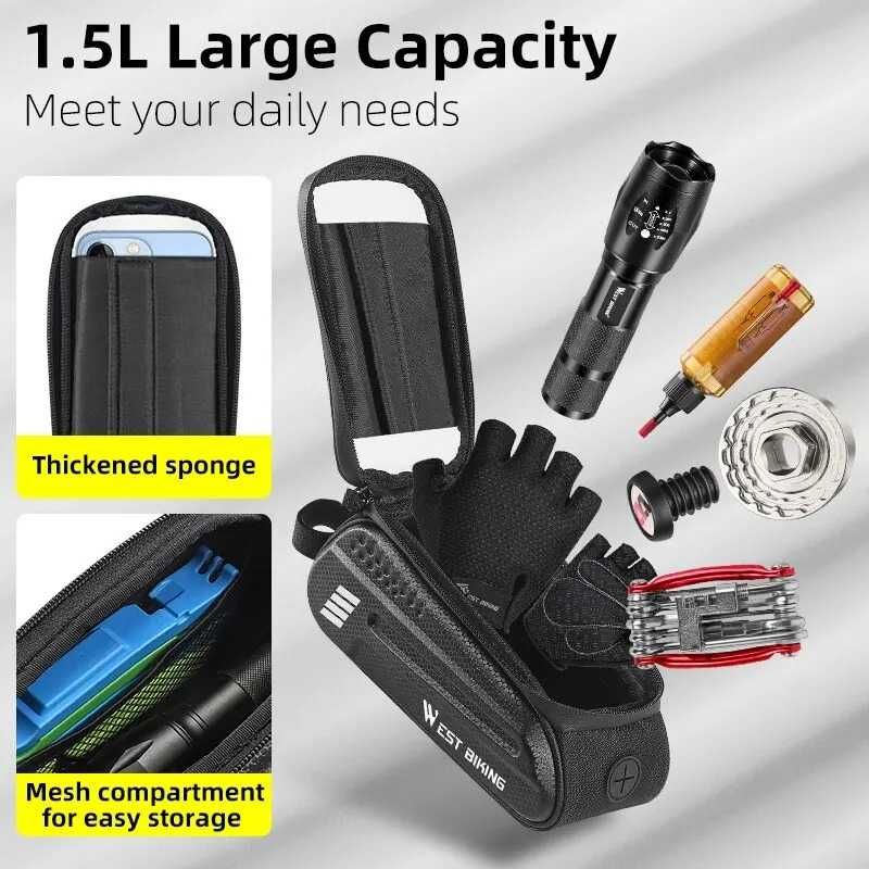 Uchwyt rowerowy na telefon skawa torba rowerowa poj 1,5L West Biking