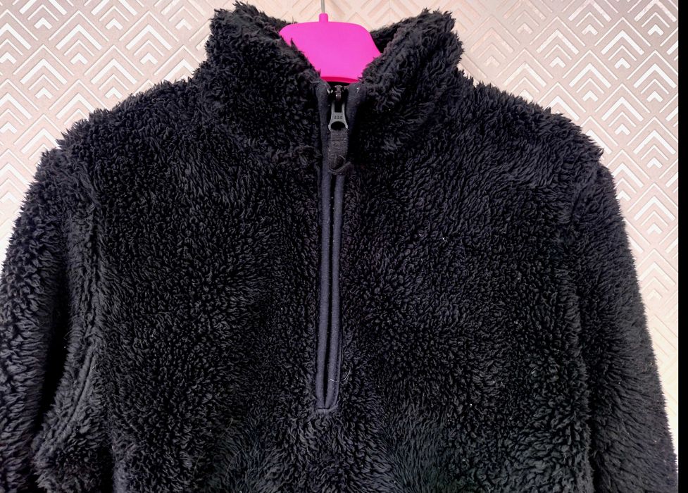 Polar bluza czarna futerko na stójce zamek misio teddy puszysty S