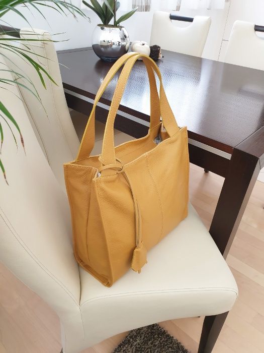 VERA PELLE torebka skórzana shopper klasyczna na ramię V074 jeansowa