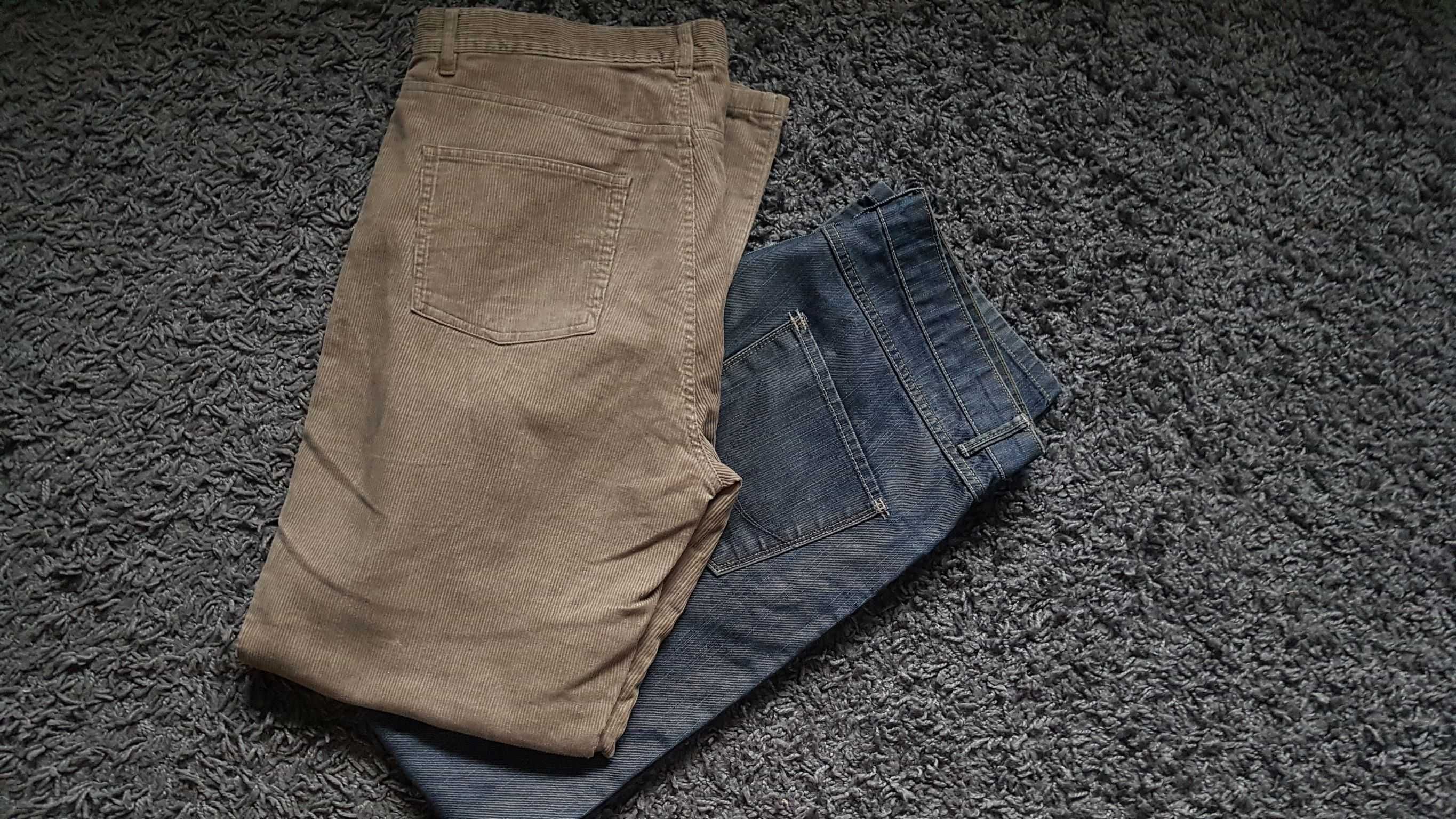 2 pary spodni: jeansy + sztruksy pas:2x49cm