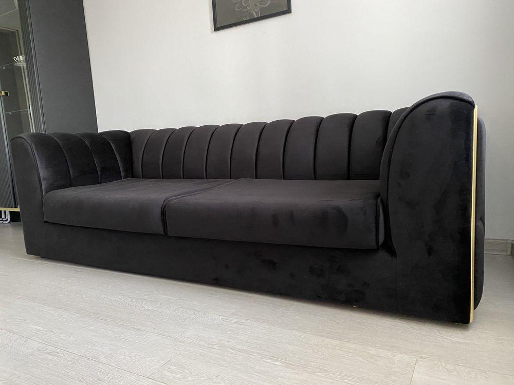 Sofa 3 os Czarna welurowa