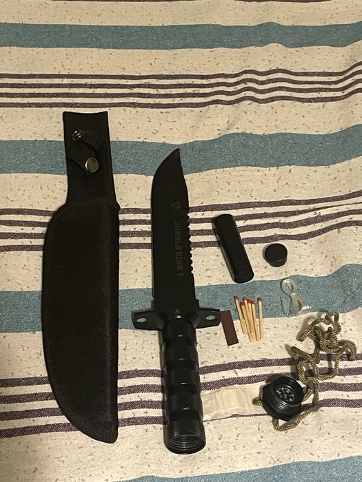 Nóż survivalovy taktyczny myśliwski + zestaw survivalovy