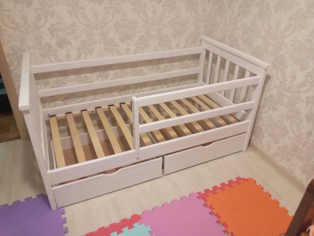 Детская кровать Белая 80х160 и 80х190 с ящиками , Дитяче ліжко