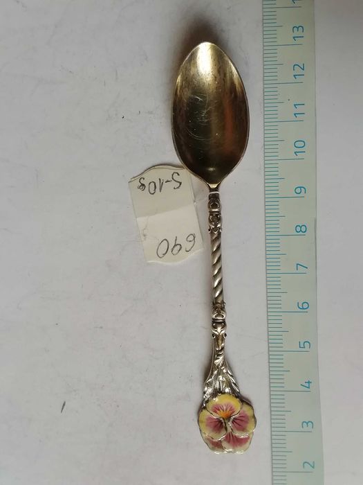 Łyżeczka ozdobna srebrna emaliowana sygnowana