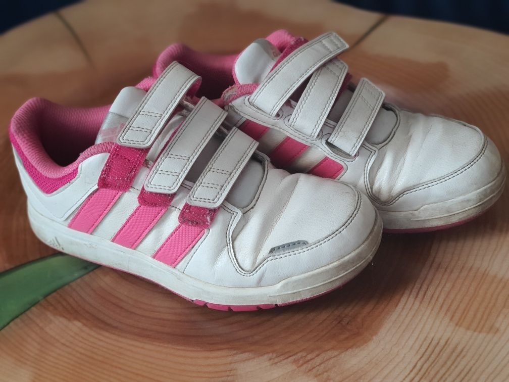 Adidasy tenisówki snickersy Adidas r.34 na rzepy białe różowe