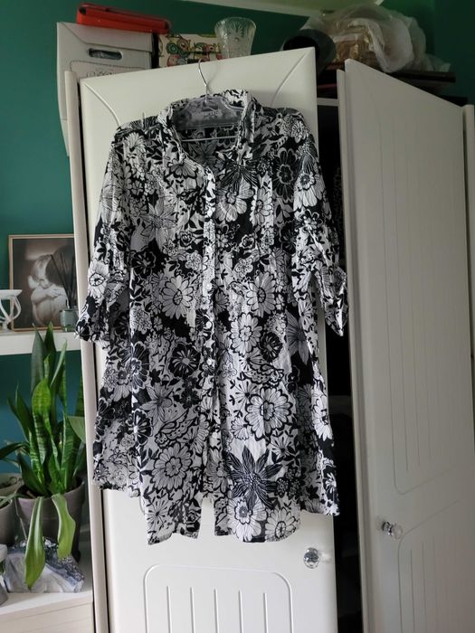 KappAhl 42/44 bluzka koszulowa tunika kwiaty bawelan