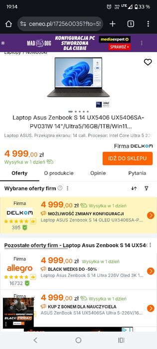 Laptop Asus ZenBook 14 nowy nie otwierany gwarancja 3 lata od producen