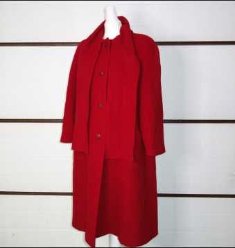 Długi płaszcz czerwony wełna L/XL JG82