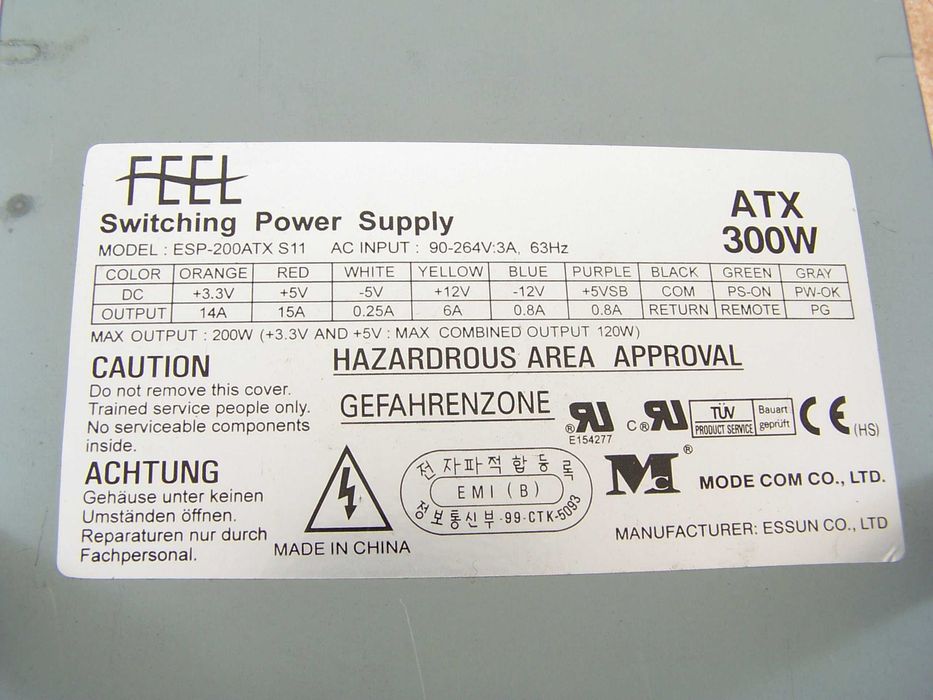 ATX 20-pin Power Supplies for Desktop PCs (Tower) Switching Power Supply64170345628545121