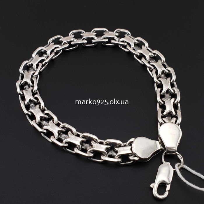 Чоловічий срібний браслет Біт. Браслет на руку широкий подвійний якір