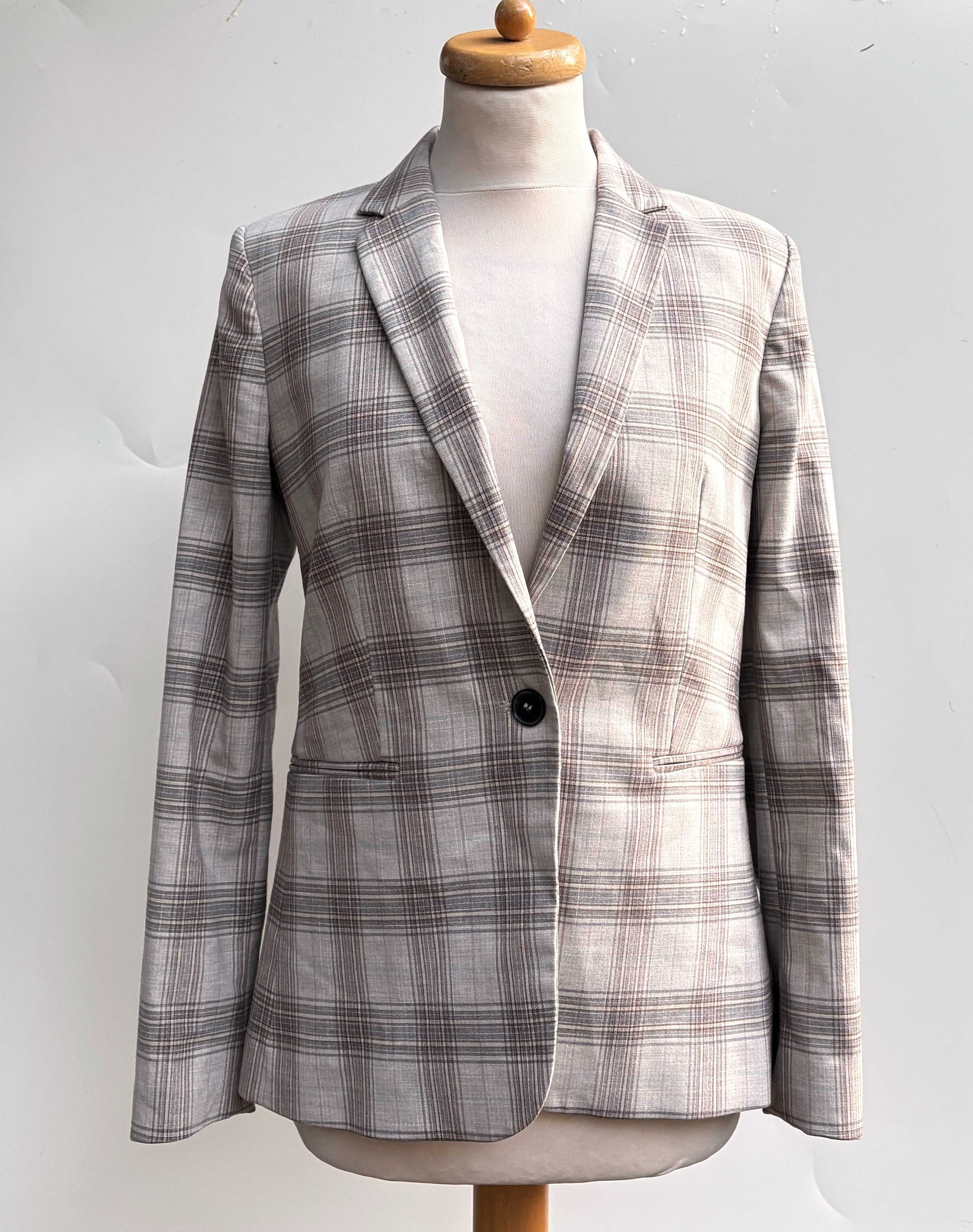 Marynarka Mango Kratka M 38 Beżowa Elegancka Kratkę