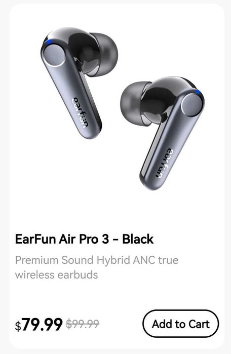 Auriculares Earfun Air Pro 3 Preto