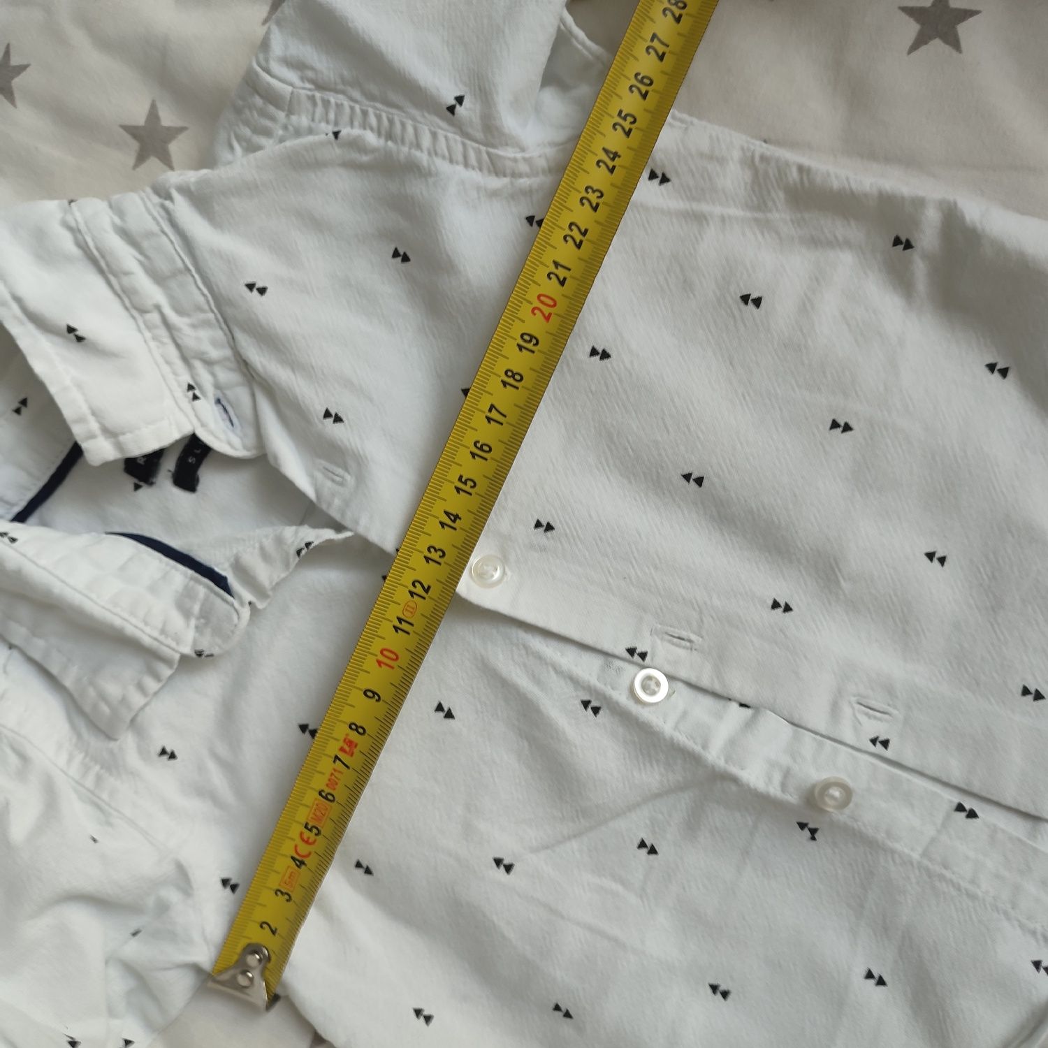 Koszula biała we wzorek na guziki długi rękaw niemowlę 68-74