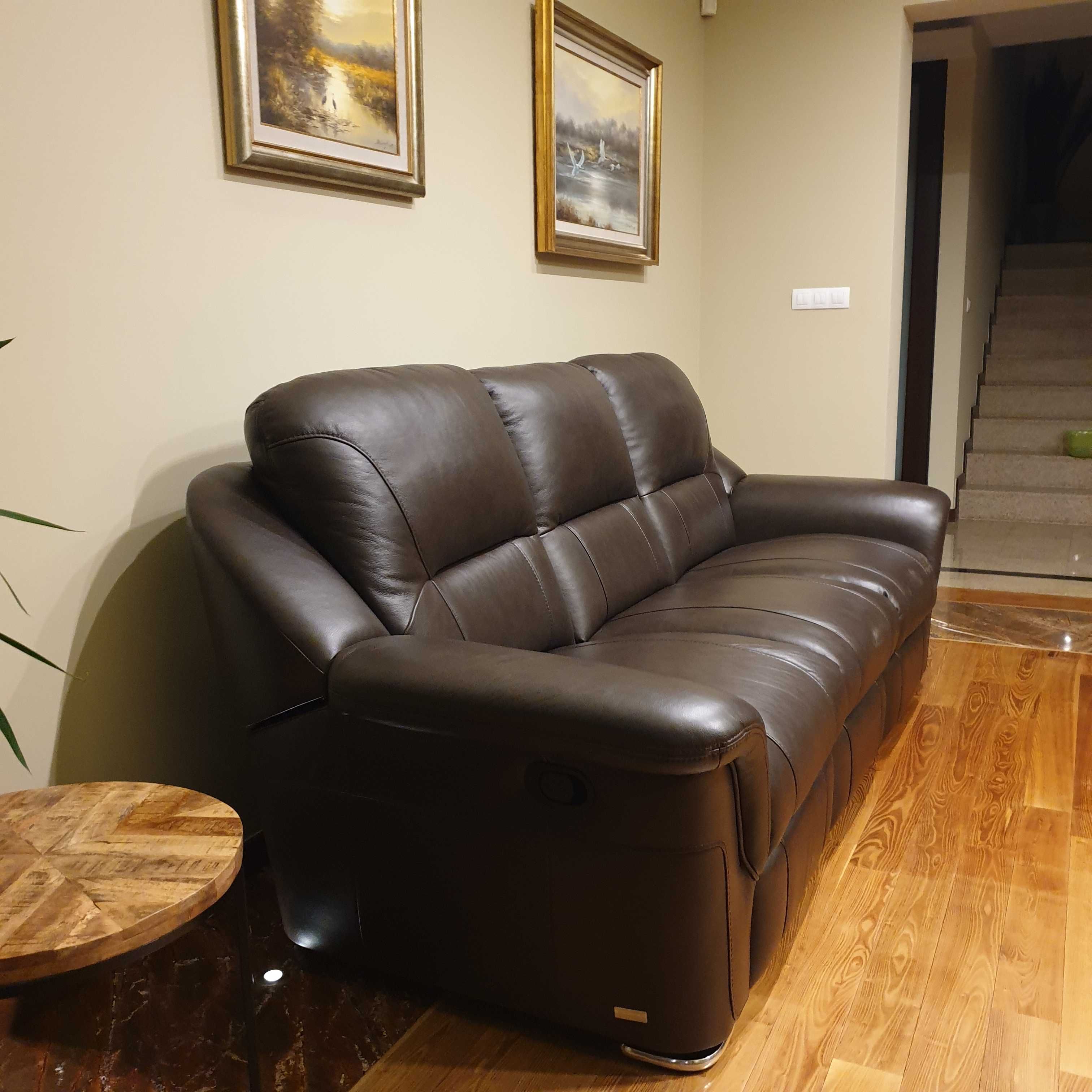 Sofa 3-osobowa skóra naturalna z funkcją relaks
