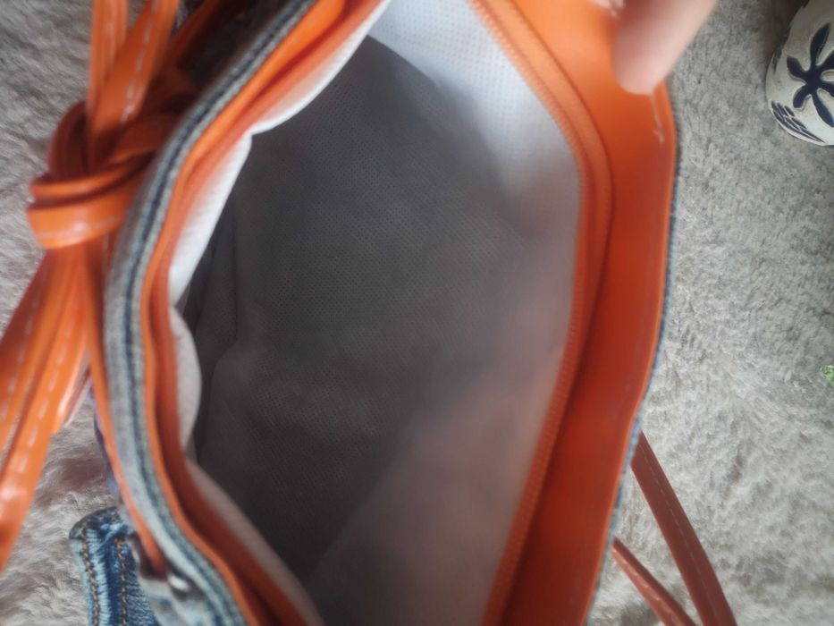 Jeansowa handmade torebka z kwiatkiem