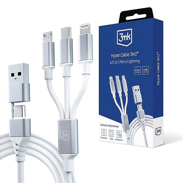 Kabel 3mk Hyper Cable 3w1 USB-A - USB-C / USB-C - micro USB - Lightnin