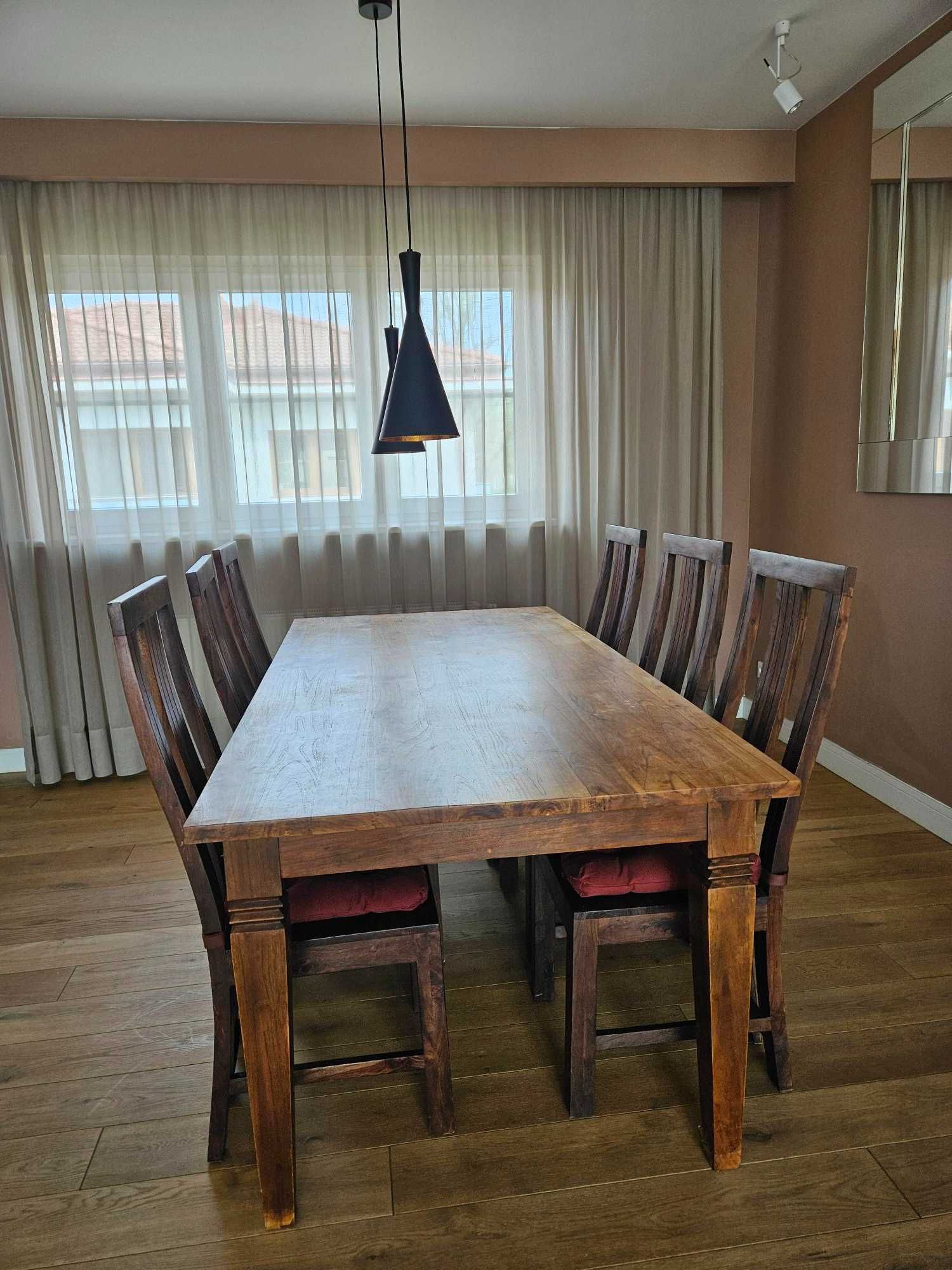 Stół lite drewno (200x100) + 6 krzeseł