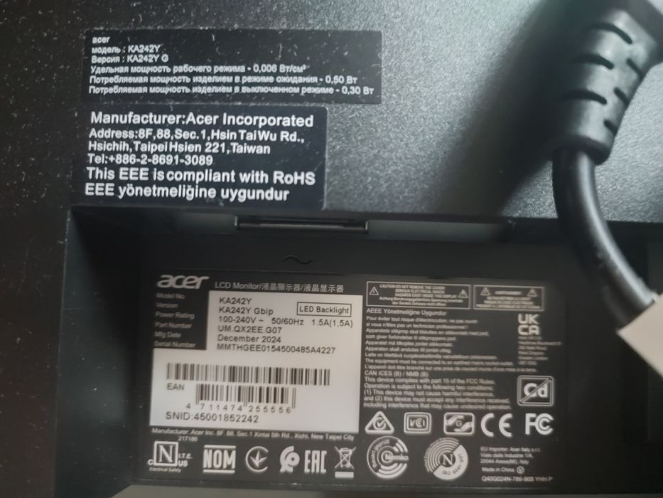 Monitor Acer 23,8" KA242 120hz ips