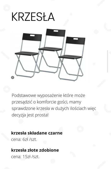 Wypożyczalnia krzesła stoły obrusy pokrowce zastawa stołowa dojazd