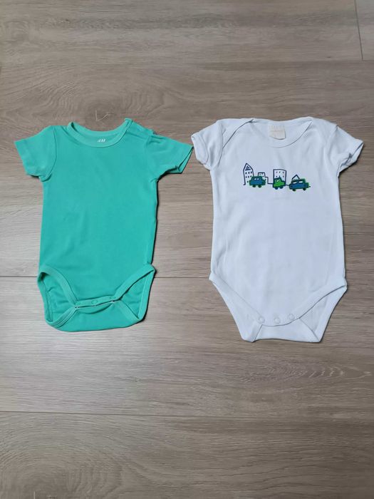 Body krótki rękaw x2 zielone białe samochody 'H&M' 'Little one' 56