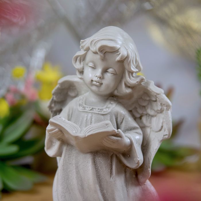 ANIOŁEK z  BIBLIĄ gipsowy prezent DZIEWCZYNKA szary