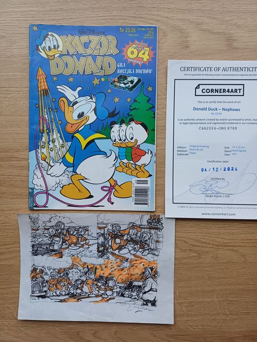Kaczor Donald - Vicar- szkic + autograf + certyfikat